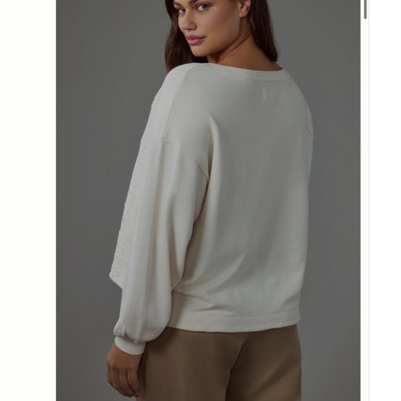 Anthropologie Ivory Crochet Appliqué Pullover Sweatshirt/Top - Picture 6 of 16